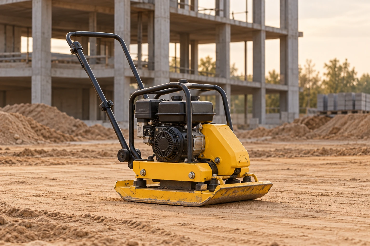 Compactadora de suelos en terreno de obra